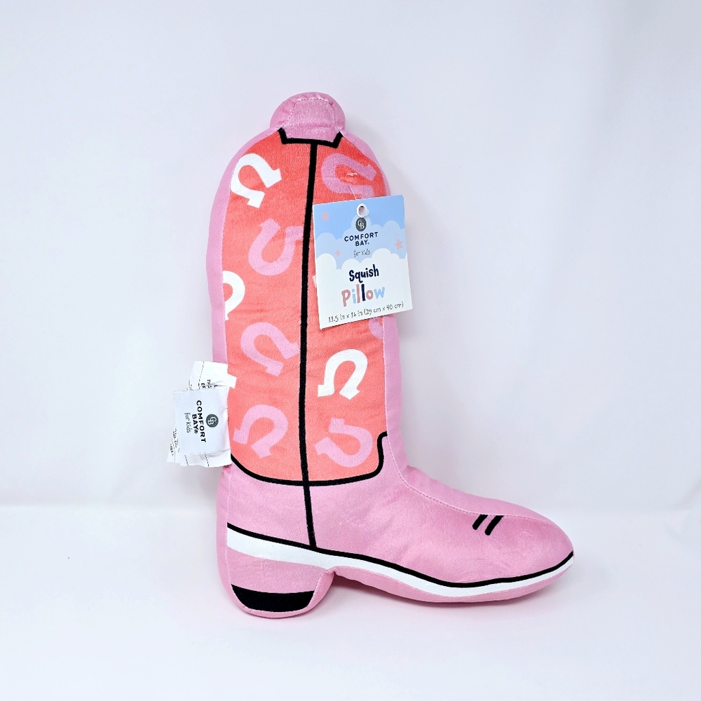 NWT Pink Cowgirl Boot Squish Pillow Comfort Bay Country Western Kids Bed Decor